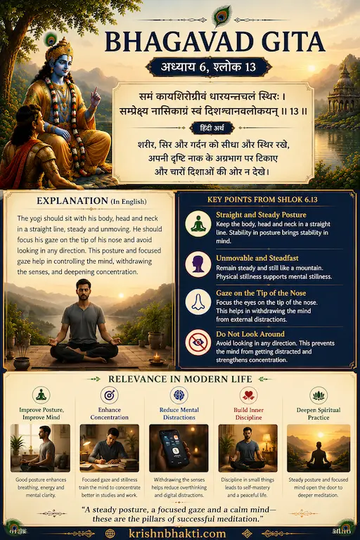 Bhagavad Gita 6.13 — How to Hold Your Body in Meditation: Krishna's Exact Posture Instructions