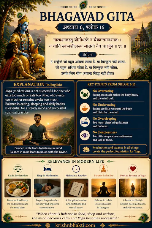 भगवद गीता 6.16 — ज़्यादा खाओ या बिल्कुल न खाओ, दोनों योग को बिगाड़ देते हैं