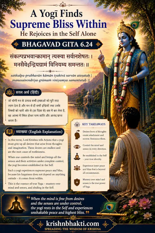 भगवद गीता 6.24 — इच्छाओं को जड़ से छोड़ो और मन से इंद्रियों को हर तरफ से रोको